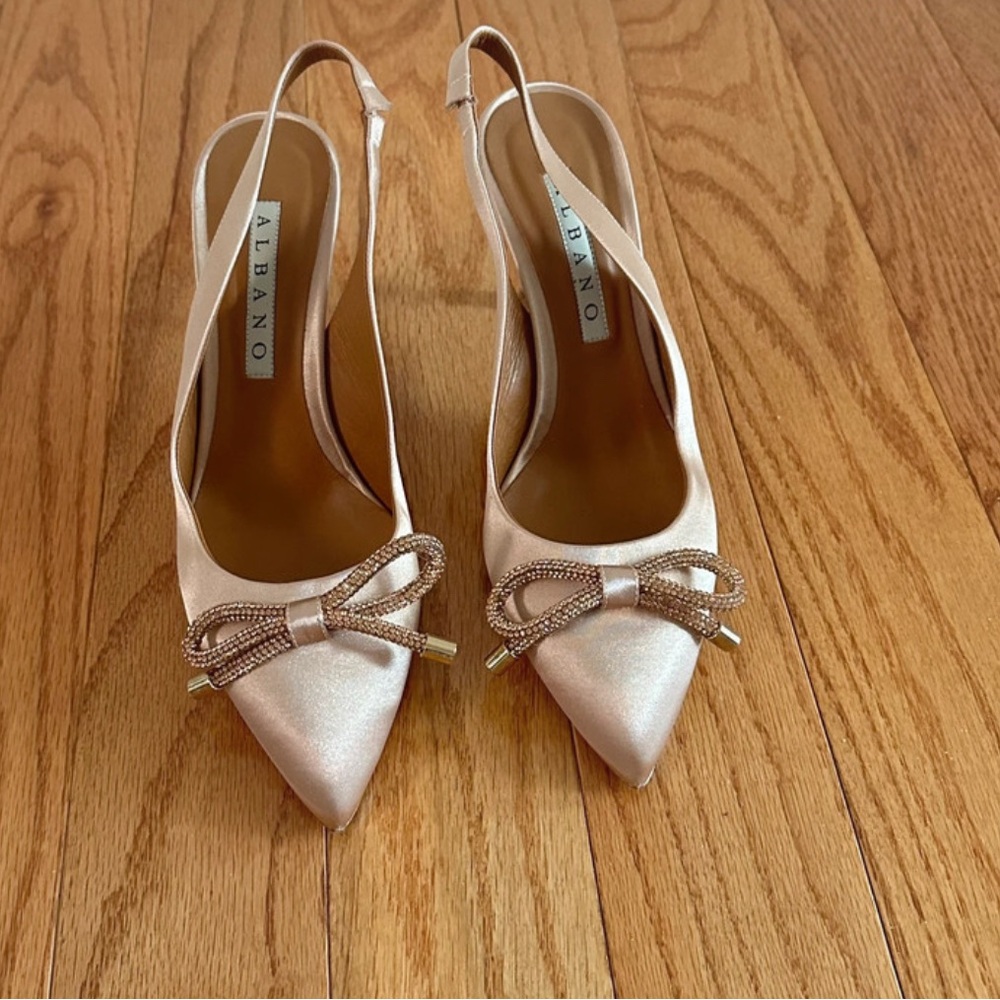 Alba Cream Slingback Heels with Bow Detail